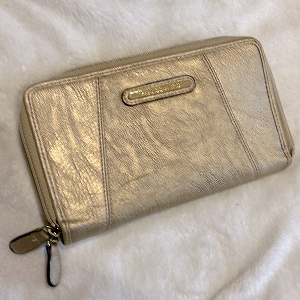 Gold metallic double zipper wallet